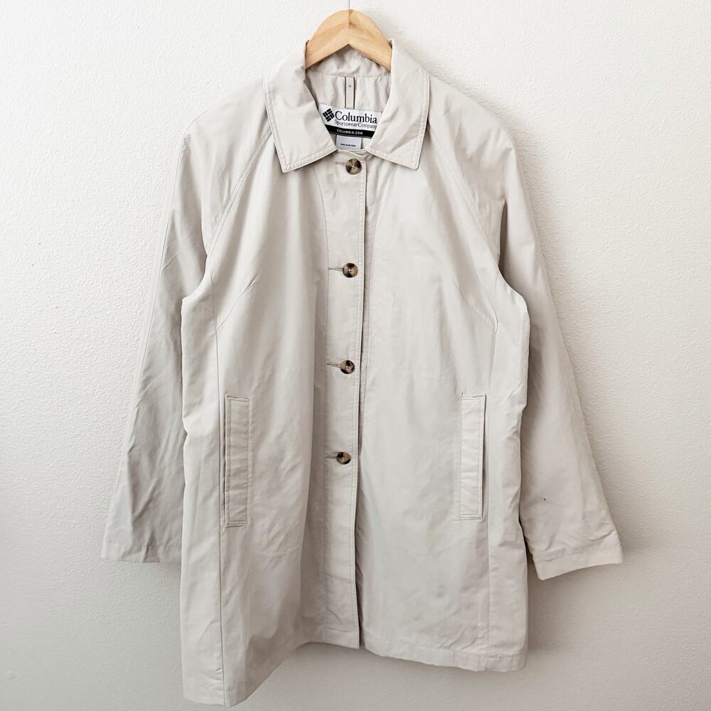 COLUMBIA | Beige Stone Tan Trench Coat Button Front Welt Pockets Womens | Large - Picture 2 of 9